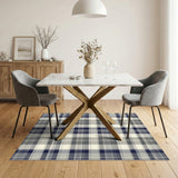 Grey Navy Plaid Washable Area Rug