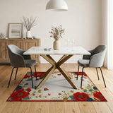 Red Peony Floral Border Area Rug