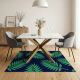 Teal Palm Leaves Navy Area Rug