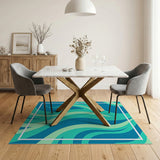 Blue and Teal Abstract Area Wavy Blue Teal Abstract Area Rug