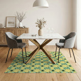 Vibrant Yellow Green Floral Octagon Area Rug