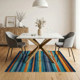 Vibrant Multi-Color Striped Coastal Area Rug