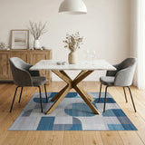 Modern Blue Arched Geometric Area Rug
