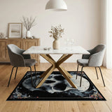 Smoky Gothic Skull Area Rug with Ornate Frame