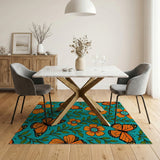 Orange Monarch Butterfly Flower Teal Area Rug