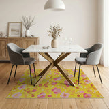 Sunny Yellow Pink Peony Floral Area Rug