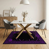 Washable Purple Gothic Bat & Skull Halloween Area Rug