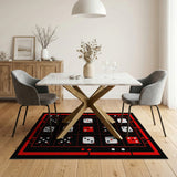 Red Black Dice Grid Area Rug