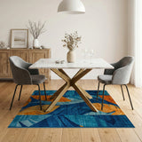 Teal Blue Orange Palm Leaf Area Rug