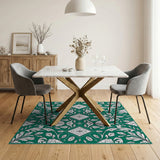 Emerald Green Floral Leaf Area Rug