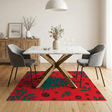 Festive Christmas Tree Holly Red Area Rug