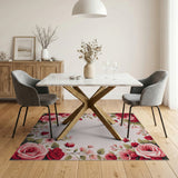 Vintage Red Rose Floral Border Rug