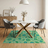 Teal Floral Mint Green Pattern Area Rug