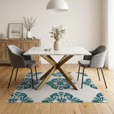 Teal Damask Medallion Area Rug