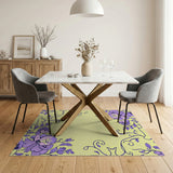 Purple Floral Vintage Area Rug on Yellow