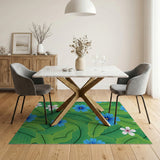 Vibrant Blue Flowers on Lush Green Leaves Area Rug