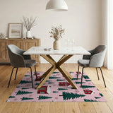 Pink Scandinavian Christmas Village Area Rug