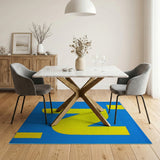 Bold Yellow Block 'N' Geometric Blue Area Rug