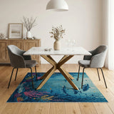 Deep Ocean Sharks Dolphins Blue Area Rug