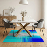 Blue Teal Geometric Grid Area Rug