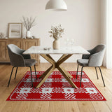 Festive Red Snowflake Checkered Area Rug