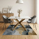 Blue and Teal Abstract Navy Blue Gold Wave Area Rug