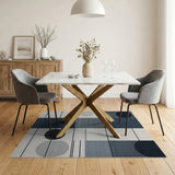 Navy Blue Geometric Circles Area Rug