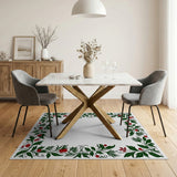 Ornate Green Holly Leaf Red Berry Border Rug