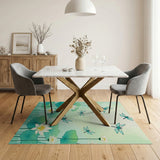 Teal Lotus Blooms and Dragonfly Area Rug