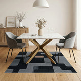 Modern Geometric Grey Area Rug with Black Orange
