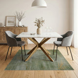 Green Gold Fern Leaf Distressed Vintage Area Rug