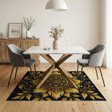 Golden Sunflower Mandala Area Rug