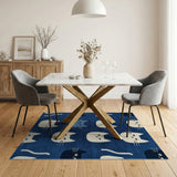 Cute Cartoon Cat Faces Navy Blue Area Rug