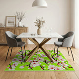 Cherry Blossom Floral Area Rug on Vibrant Green