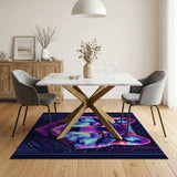 Neon Cyber Wolf Head Area Rug