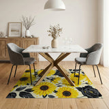 Yellow Sunflower Black Rose Floral Area Rug