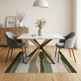 ODIKA Washable Modern Abstract Wavy Area Rug - Low Pile Forest Green & Beige Non-Slip Rug