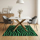 Green Black Wavy Stripe Area Rug