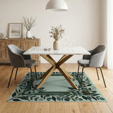 Green Eucalyptus Leaf Frame Area Rug