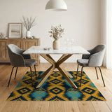 Teal Gold Diamond Southwestern Area Rug