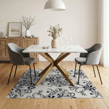 Ornate Black Floral Damask Area Rug