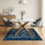 Navy Teal Geometric Modern Area Rug