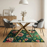 Vintage Pink Anemone Floral Green Area Rug