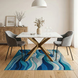 Dynamic Ocean Waves Blue Teal Woven Rug