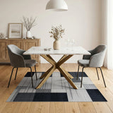 Abstract Black White Geometric Black and White Area Rug