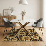 ODIKA Sunflower Floral Washable Area Rug, Low Pile Non-Slip Pet & Kid Friendly Carpet