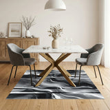 Black and White Black White Marble Swirl Area Rug