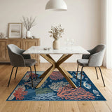 Navy Blue Coral Reef Fish Area Rug