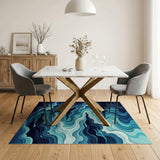Layered Blue Teal Wave Abstract Area Rug
