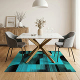 Blue and Teal Teal Black Geometric Abstract Area Rug